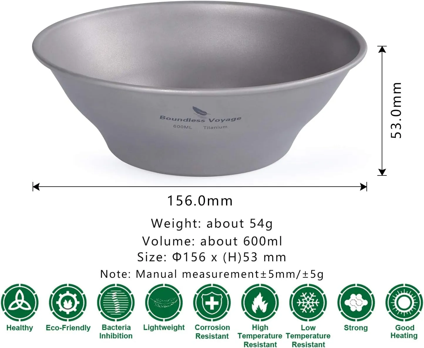 Boundless Voyage Ultralight Titanium Bowl Pan Plate Dish with Carry Bag Outdoor Camping Portable Tableware Cookware (Ti15164B (600ml Bowl))