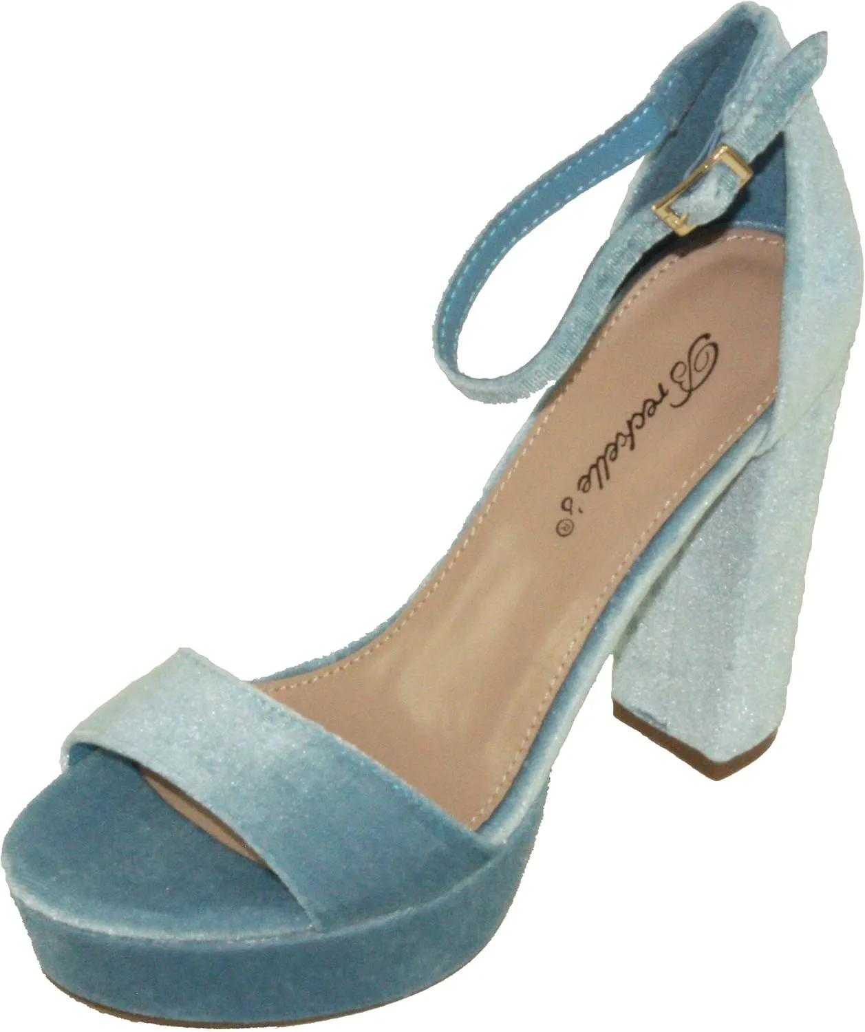 Breckelle's Women's Bella-34 Velvet Adjustable Ankle Strap Platform Block High Heels (9, Blue)