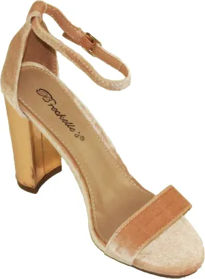Breckelle's Women's Devie-04 Open-Toe Adjustable Ankle Strap Velvet Chunky Round High Heel Sandals