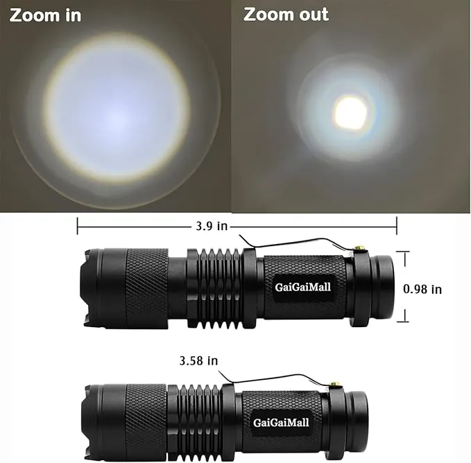 Bright Mini Led Flashlight 7w Small Tactical Flashlights Single Mode Zoomable Military Grade AA Torch with Clip for Gift, Hiking, Camping & Power Outage(Battery Not Included), 4 Pack