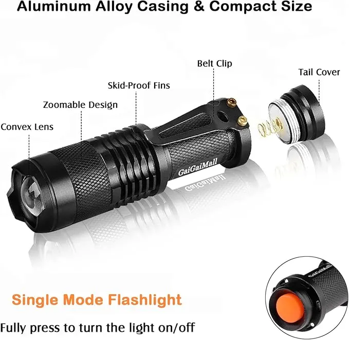 Bright Mini Led Flashlight 7w Small Tactical Flashlights Single Mode Zoomable Military Grade AA Torch with Clip for Gift, Hiking, Camping & Power Outage(Battery Not Included), 4 Pack