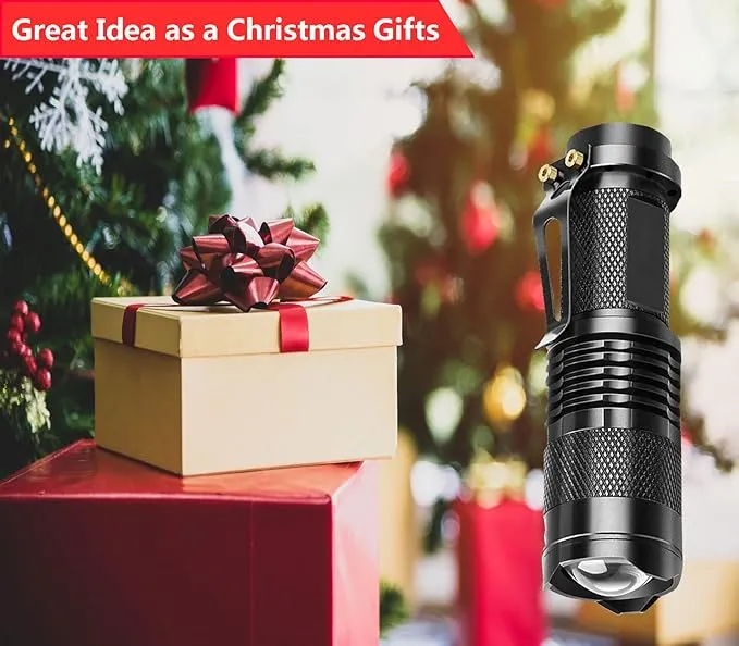 Bright Mini Led Flashlight 7w Small Tactical Flashlights Single Mode Zoomable Military Grade AA Torch with Clip for Gift, Hiking, Camping & Power Outage(Battery Not Included), 4 Pack
