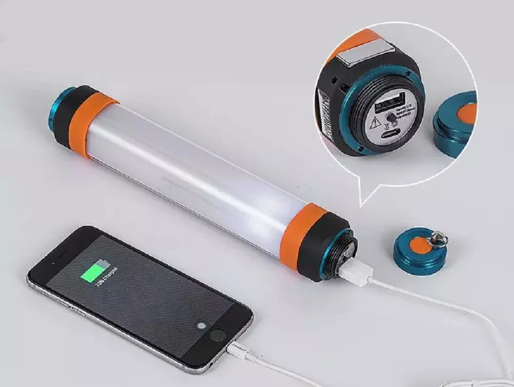 Bright Portable Tube Emergency Powerbank Phone Charger Camping Lantern with Safety Hammer and Magnet