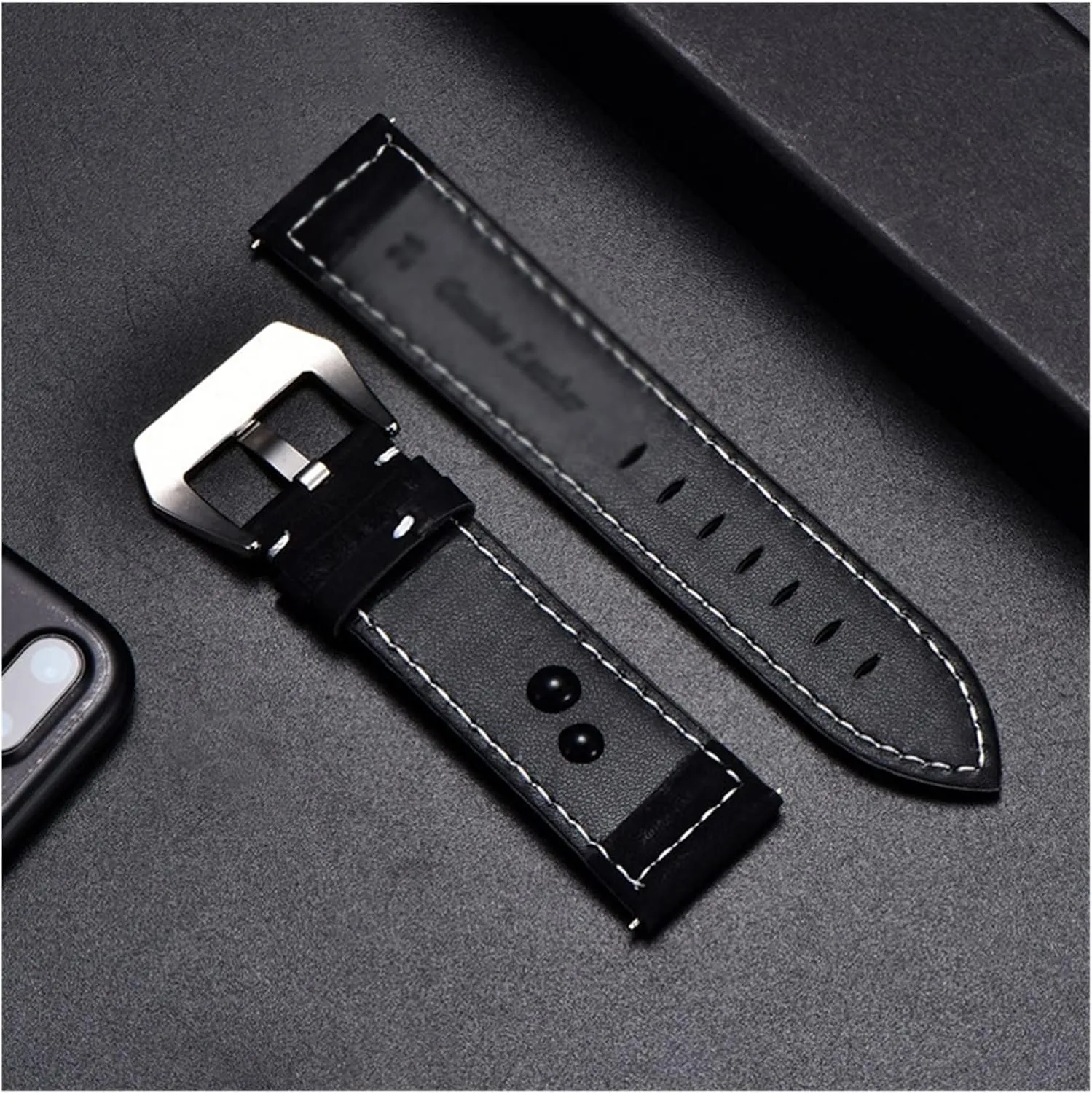 Brown Leather Strap Men Ladies Replacement Strap Watch Bracelet Solid Buckle Wrist Strap(D,22mm)