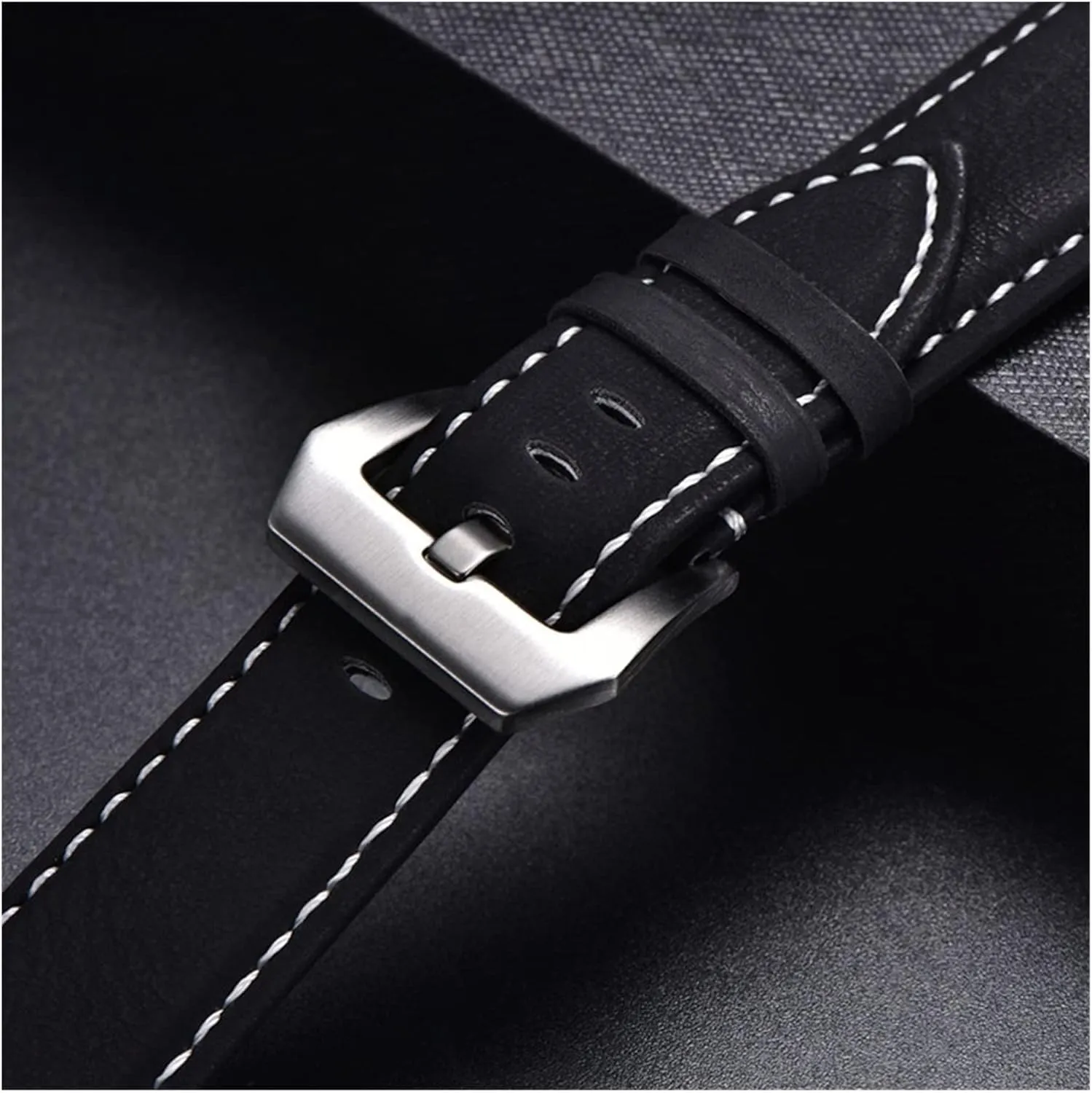 Brown Leather Strap Men Ladies Replacement Strap Watch Bracelet Solid Buckle Wrist Strap(D,22mm)