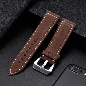 Brown Leather Strap Men Ladies Replacement Strap Watch Bracelet Solid Buckle Wrist Strap(D,22mm)