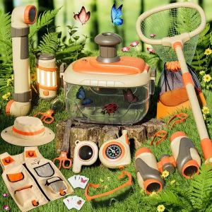 Bug Catcher for Kids, Explorer Outdoor Catching Collection w/ Binoculars, Summer Outside Activities Camping Gift Idea Toys for 3 4 5 6 7 8  Age Year Toddler Boy Girl, 17PCS