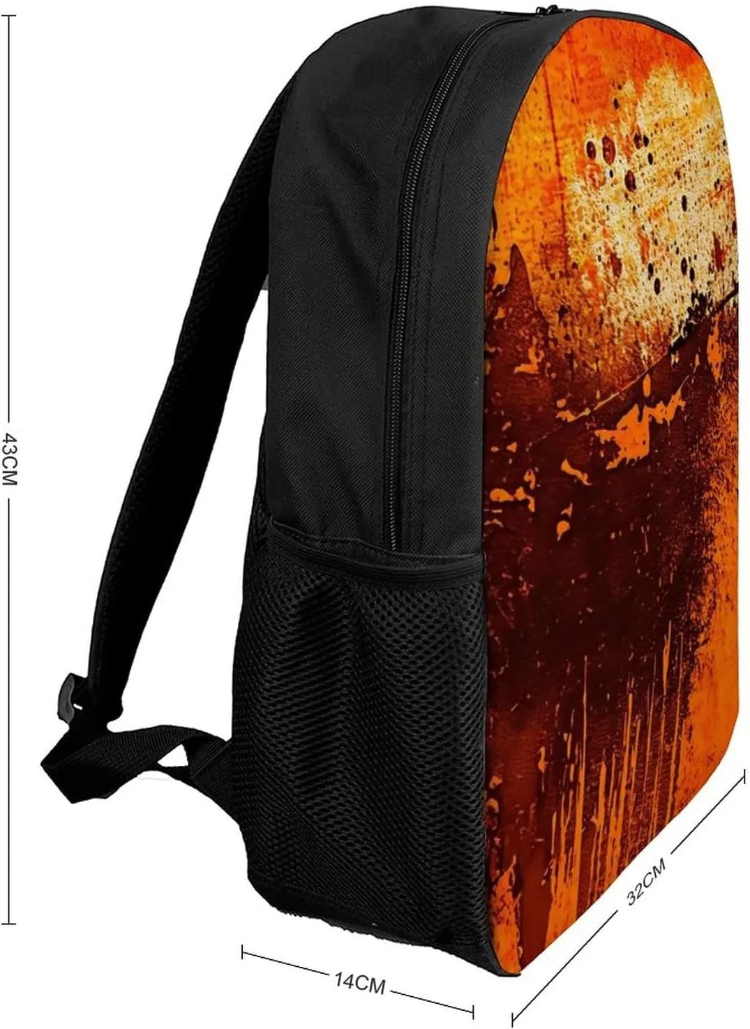 Burnt Abstract Monochrome Orange Graphic Blots Backpack with Adjustable Straps, Suitable for Travel Picnics Activities