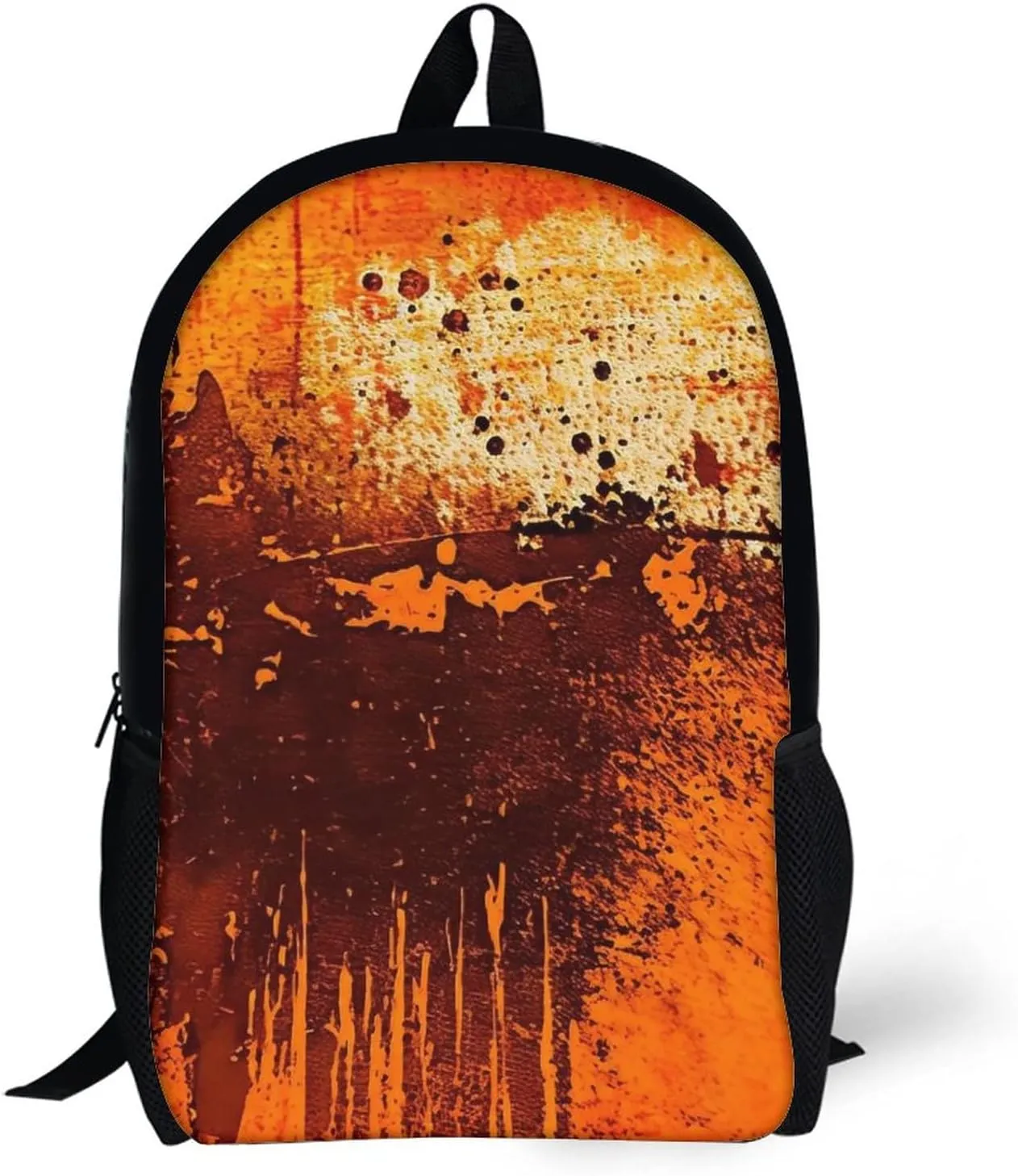 Burnt Abstract Monochrome Orange Graphic Blots Backpack with Adjustable Straps, Suitable for Travel Picnics Activities