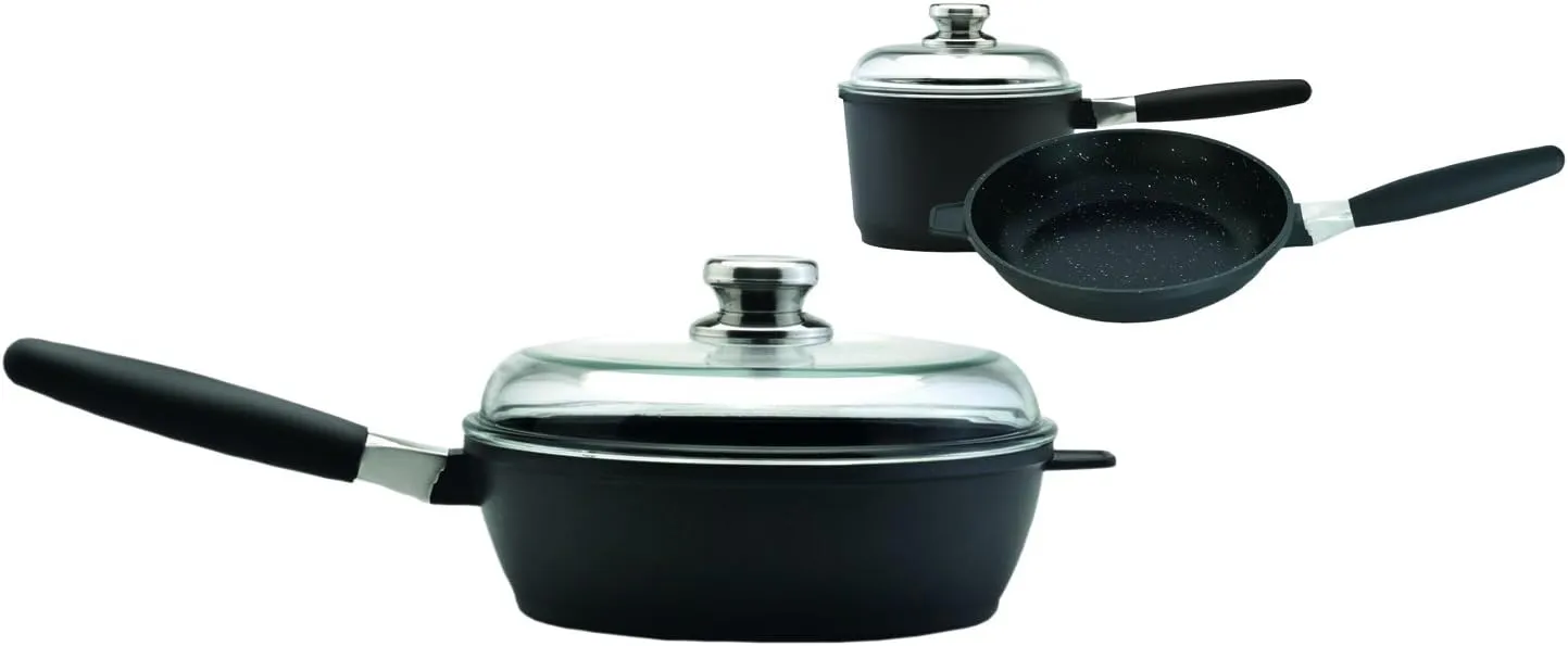 by BergHOFF Starter Set with 2 Lids | Ceramic and Titanium Cooking Surface | Durable, Lightweight Cast Construction | Detachable Handle for Oven Use | Designed in Europe. Made for America