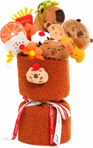 Capybara Plush Flowers Bouquet, Capybara Stuffed Animal, Plush Flower and Kawaii Plushies, Cute Plush Toys, Emotional Support Plush, Girlfriend Gifts, for Women, 14 inch