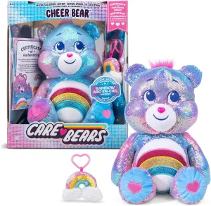 Care Bears Sequin Plush, Cheer Bear Plushie for Ages 4  Perfect Stuffed Animal, Super Soft and Cuddly – Good for Girls and Boys, Employees, Collectors, Great Valentines Day Gift for Kids