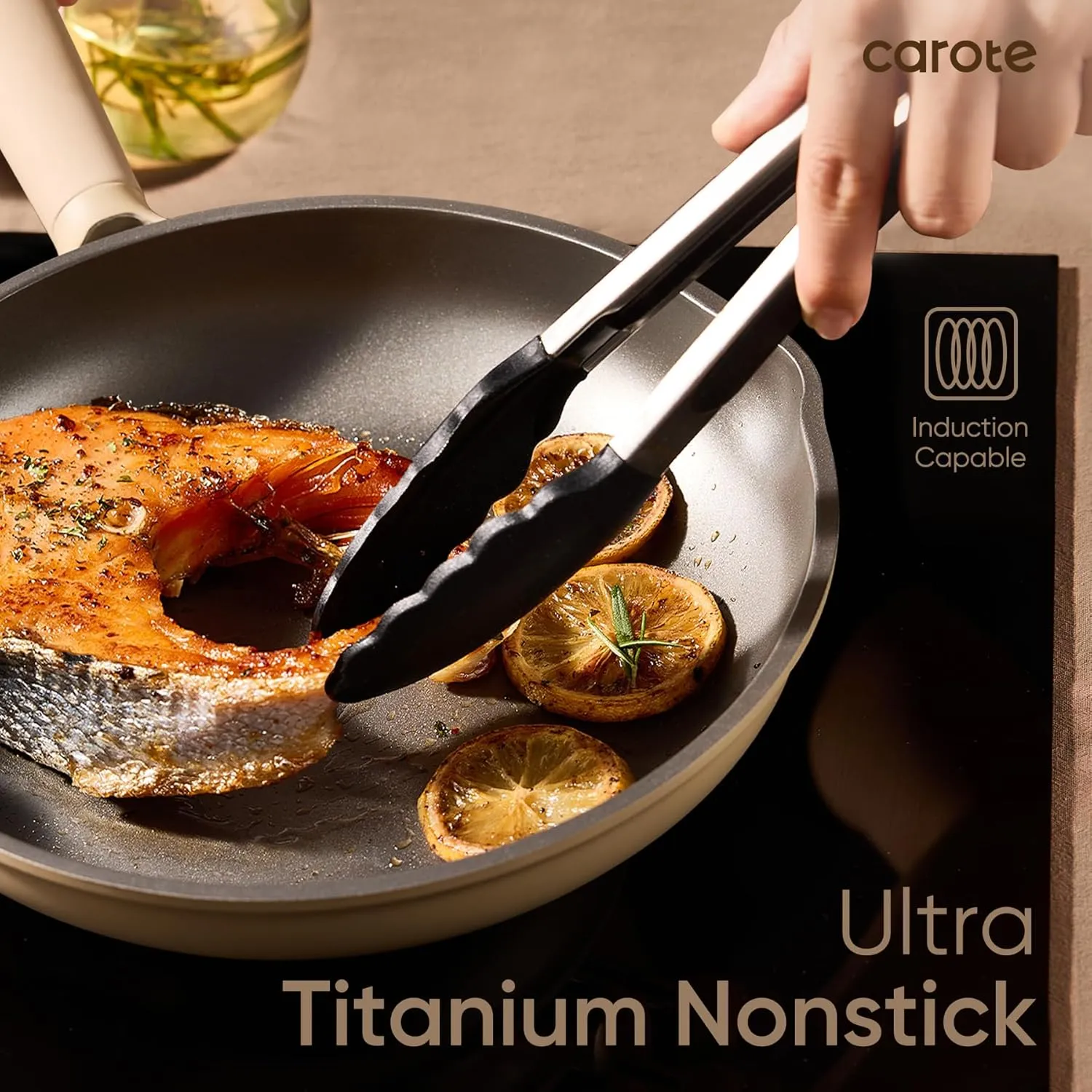 CAROTE 19pcs Nonstick Cookware Set, Pots and Pans Set Non Stick, kitchen Cooking Set, Premium Induction Cookware, Frying pan, Large Capacity Granite, Brown