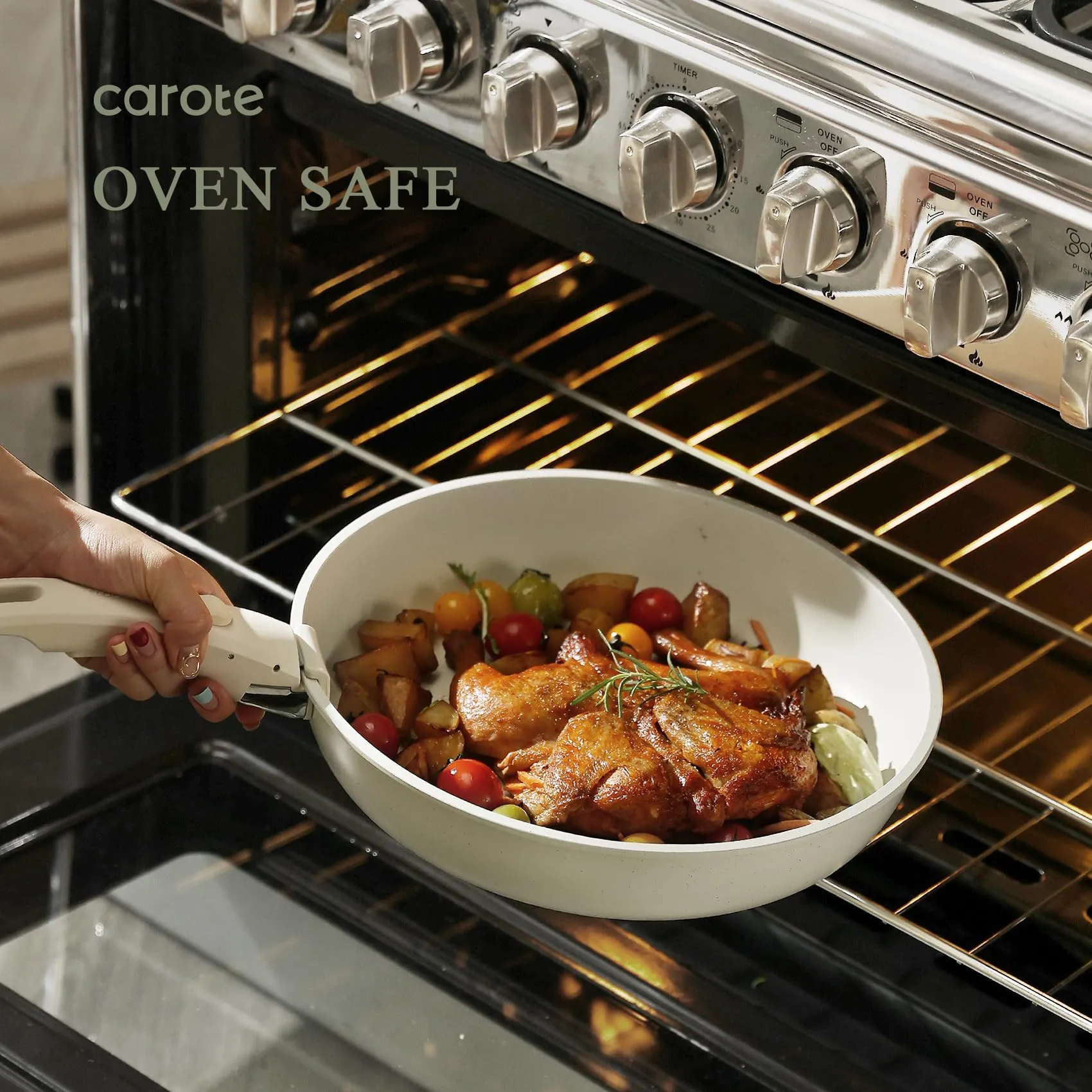 CAROTE Pots and Pans Set Non Stick, Cookware Sets Nonstick, 11pcs Kitchen Set, Oven Safe, Induction Ready, Stackable Non-stick Set with Removable Handle, RV Set with Detachable Handle, Cream White