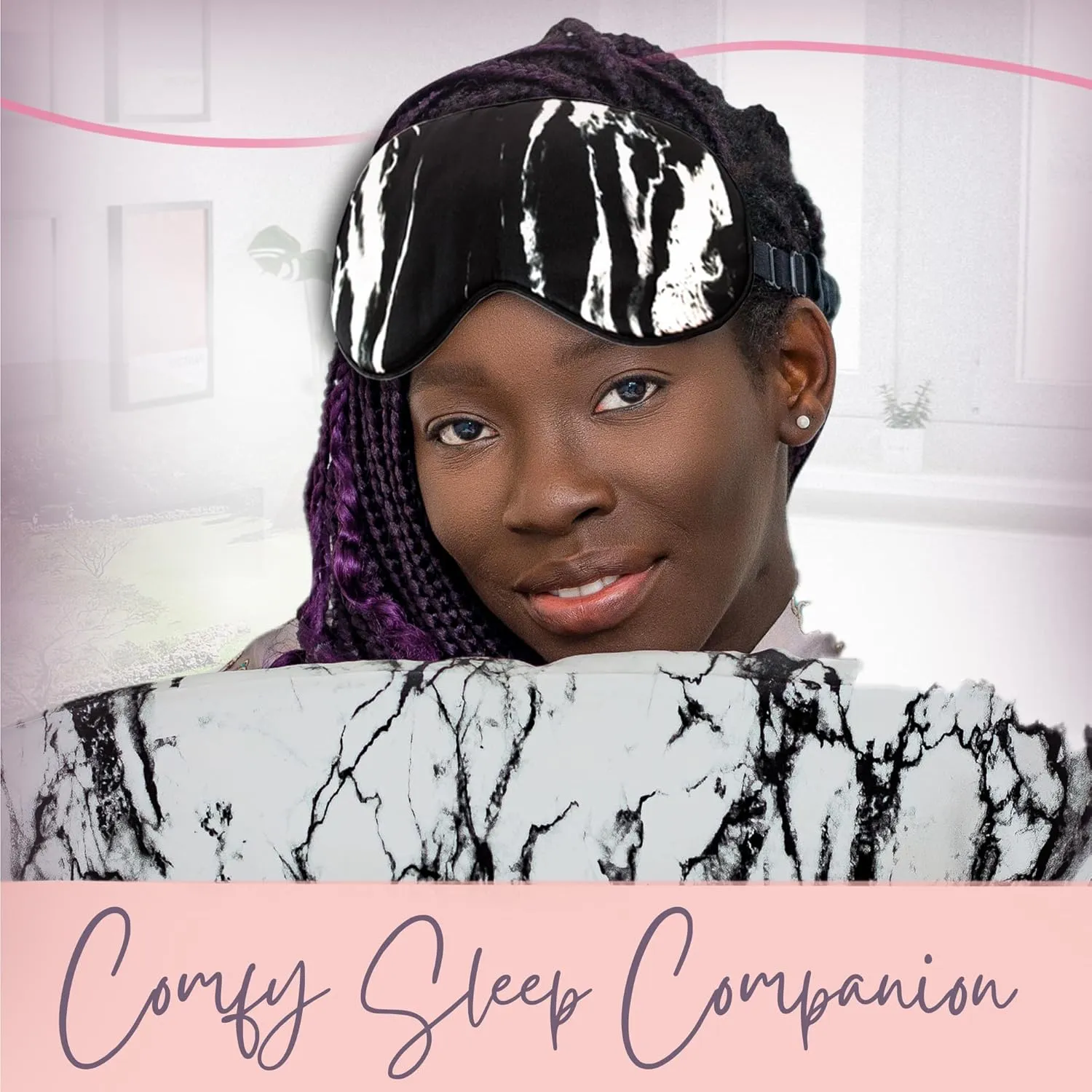 Celestial Silk Mulberry Silk Sleep Eye Mask with Adjustable Elastic Strap (Normal - Adjustable, Black Marble)