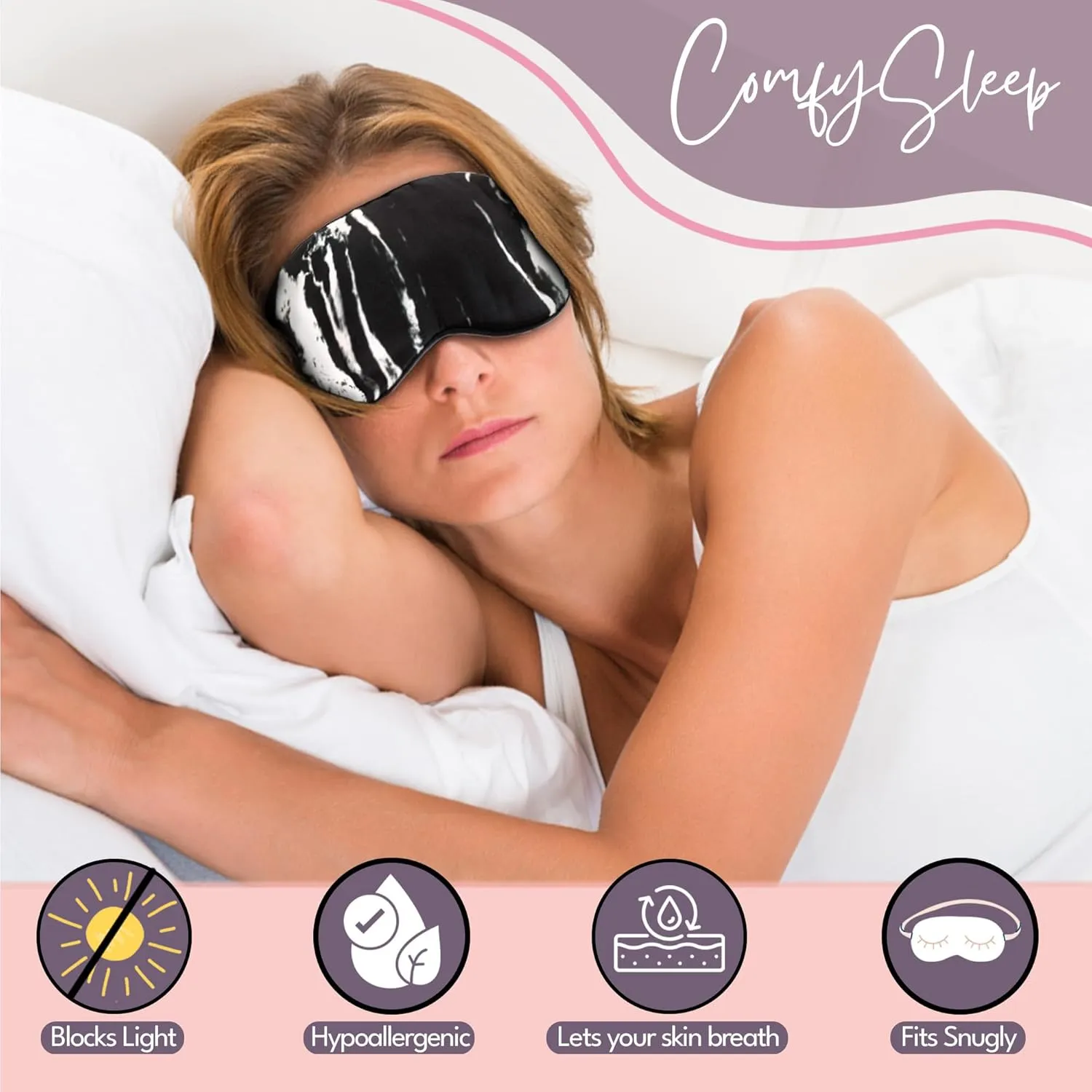Celestial Silk Mulberry Silk Sleep Eye Mask with Adjustable Elastic Strap (Normal - Adjustable, Black Marble)