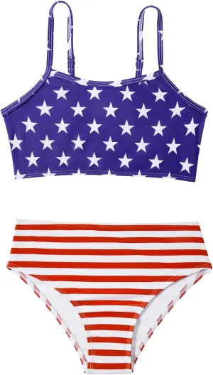 Century Star Girls Swimsuit 2-Piece Ribbed Bikini Set Adjustable Strap Bathing Suits for Teens Swimwear Solid