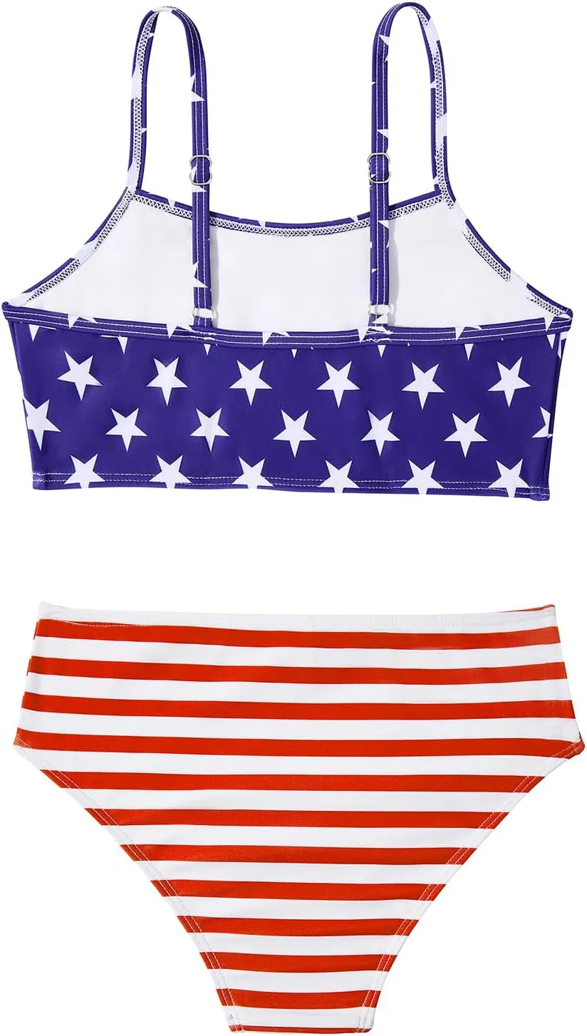 Century Star Girls Swimsuit 2-Piece Ribbed Bikini Set Adjustable Strap Bathing Suits for Teens Swimwear Solid