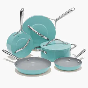 Ceramic Cookware Set Nonstick Pots and Pans Set 8-Piece - Non-Toxic & PTFE/PFOA/PFAS Free, Induction Compatible, Oven & Dishwasher Safe to 500°F, Caribbean Blue