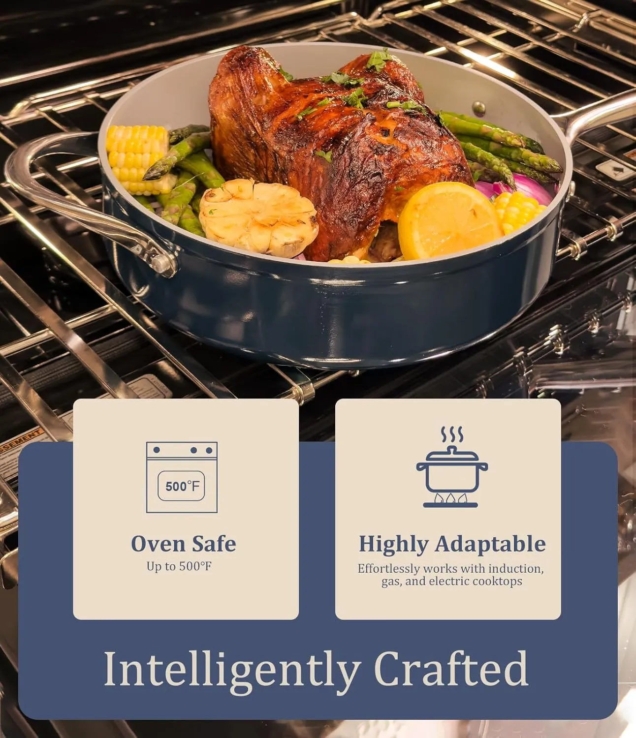 Ceramic Cookware Set Nonstick Pots and Pans Set 8-Piece - Non-Toxic & PTFE/PFOA/PFAS Free, Induction Compatible, Oven & Dishwasher Safe to 500°F, Caribbean Blue