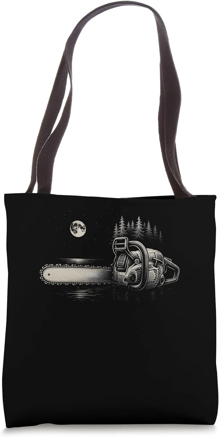 Chainsaw Moonlight Scene Arborist Logging Lumberjack Night Tote Bag