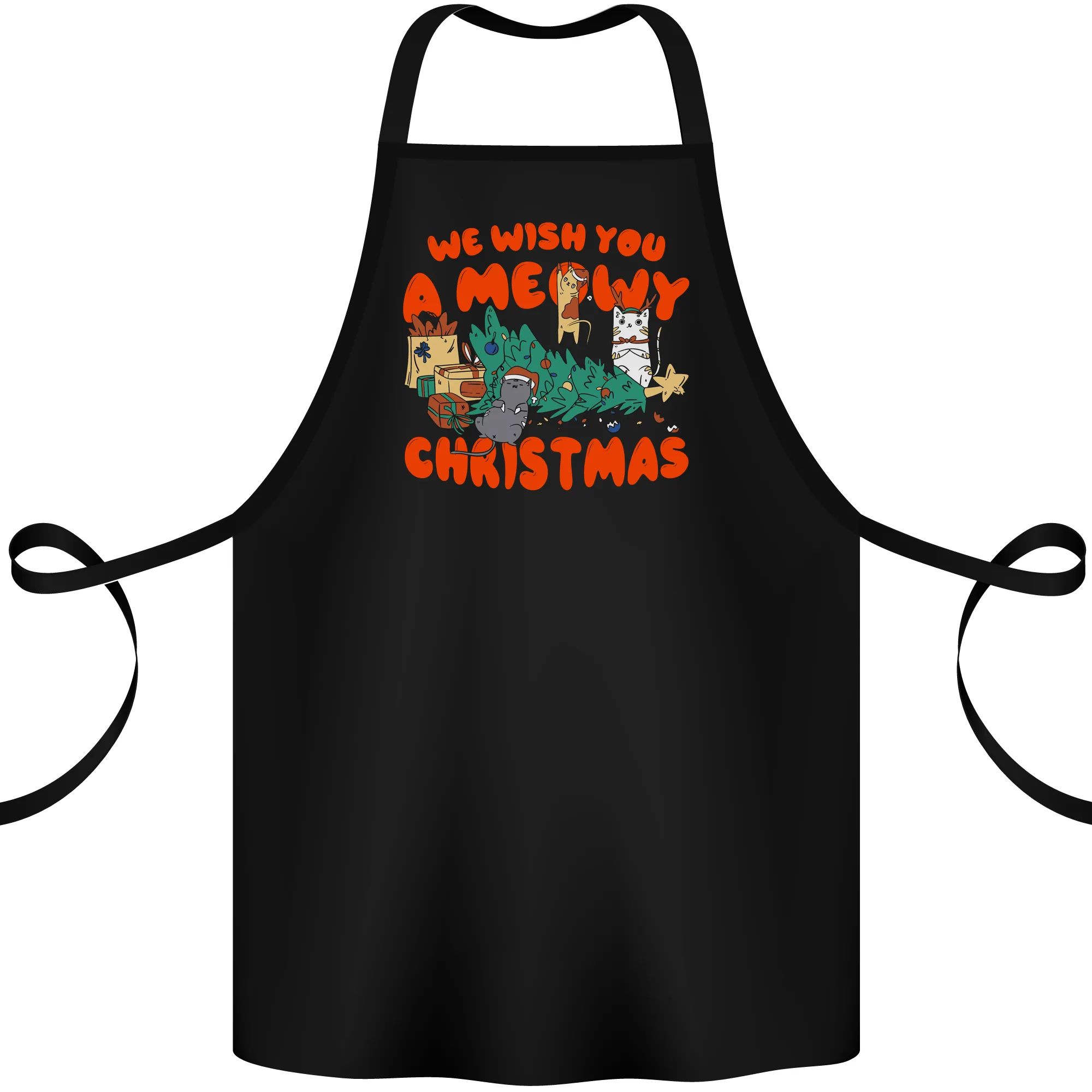 Christmas Cat Meowy Funny Christmas Tree Chaos Cotton Apron 100% Organic