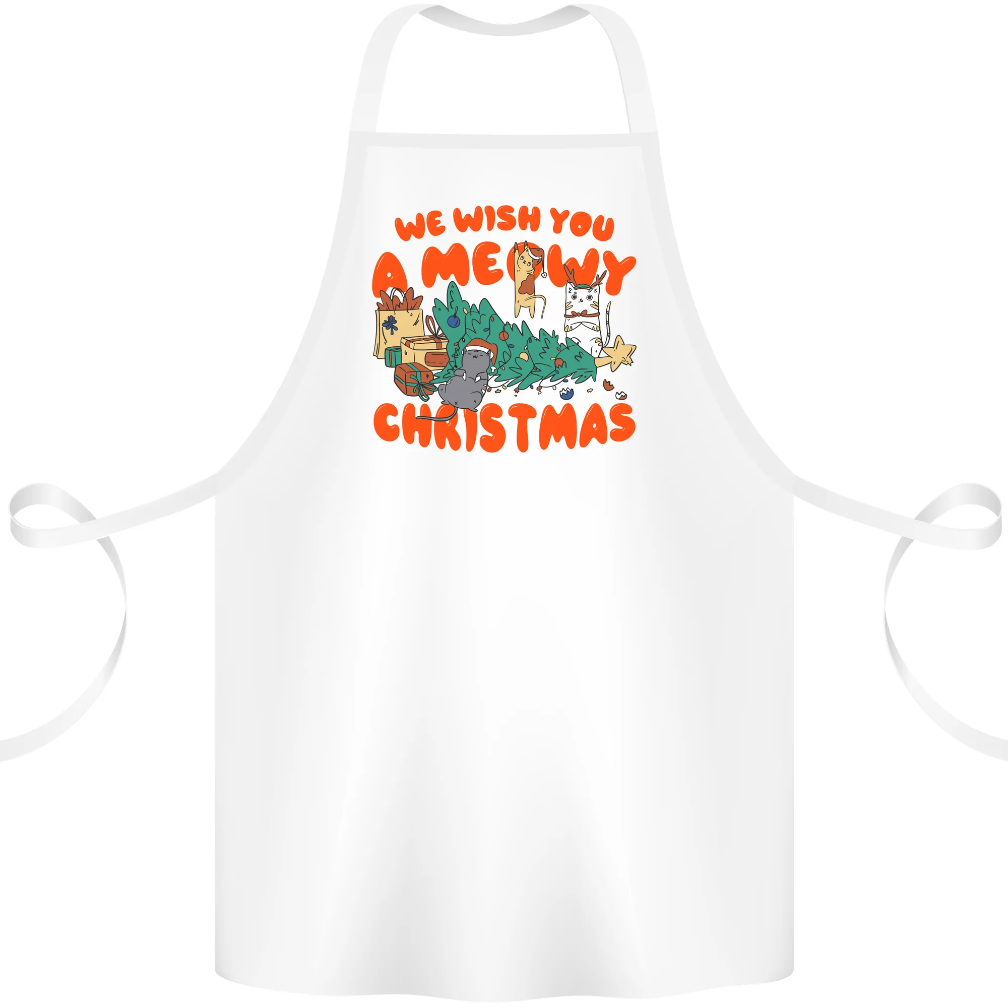 Christmas Cat Meowy Funny Christmas Tree Chaos Cotton Apron 100% Organic