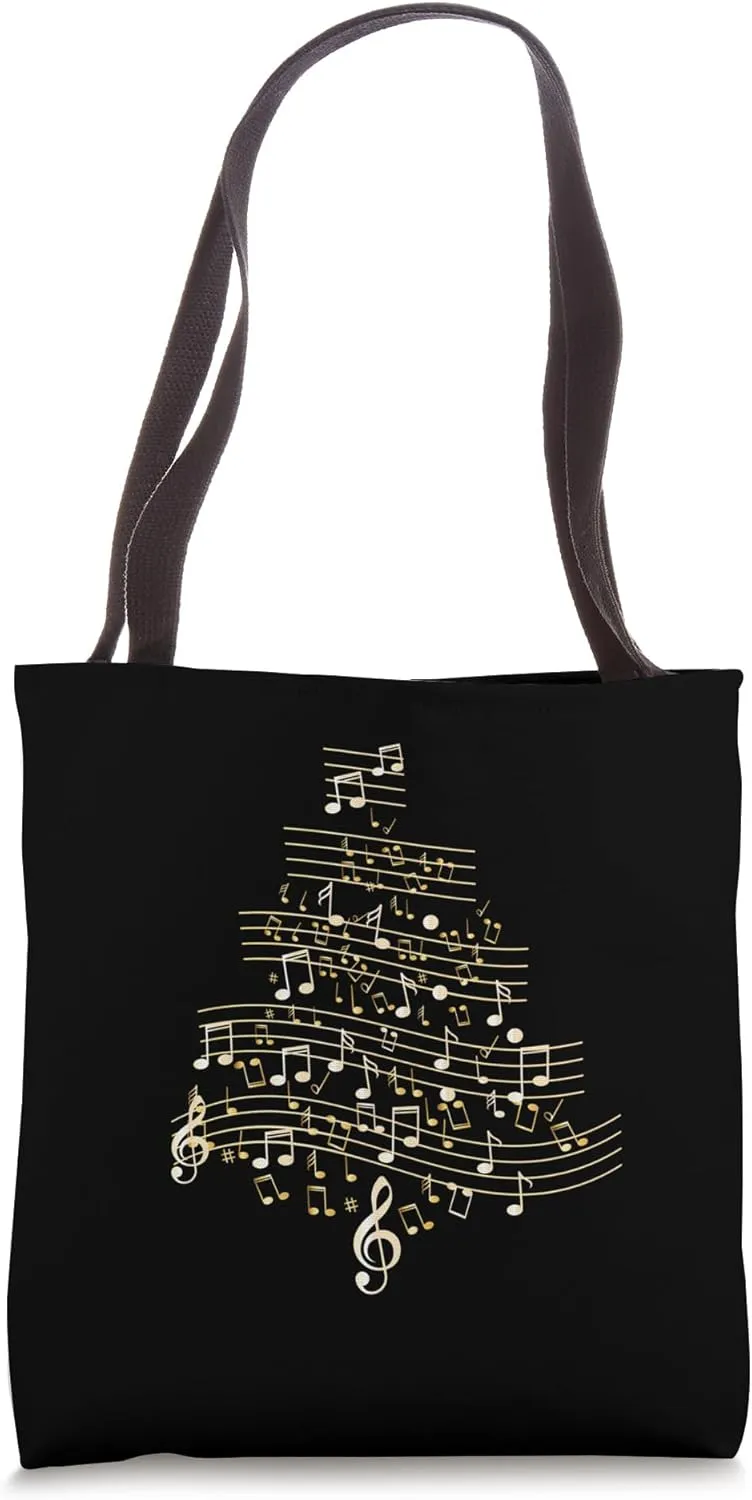 Christmas Tree Composed of Musical Notation Measures Notes Tote Bag