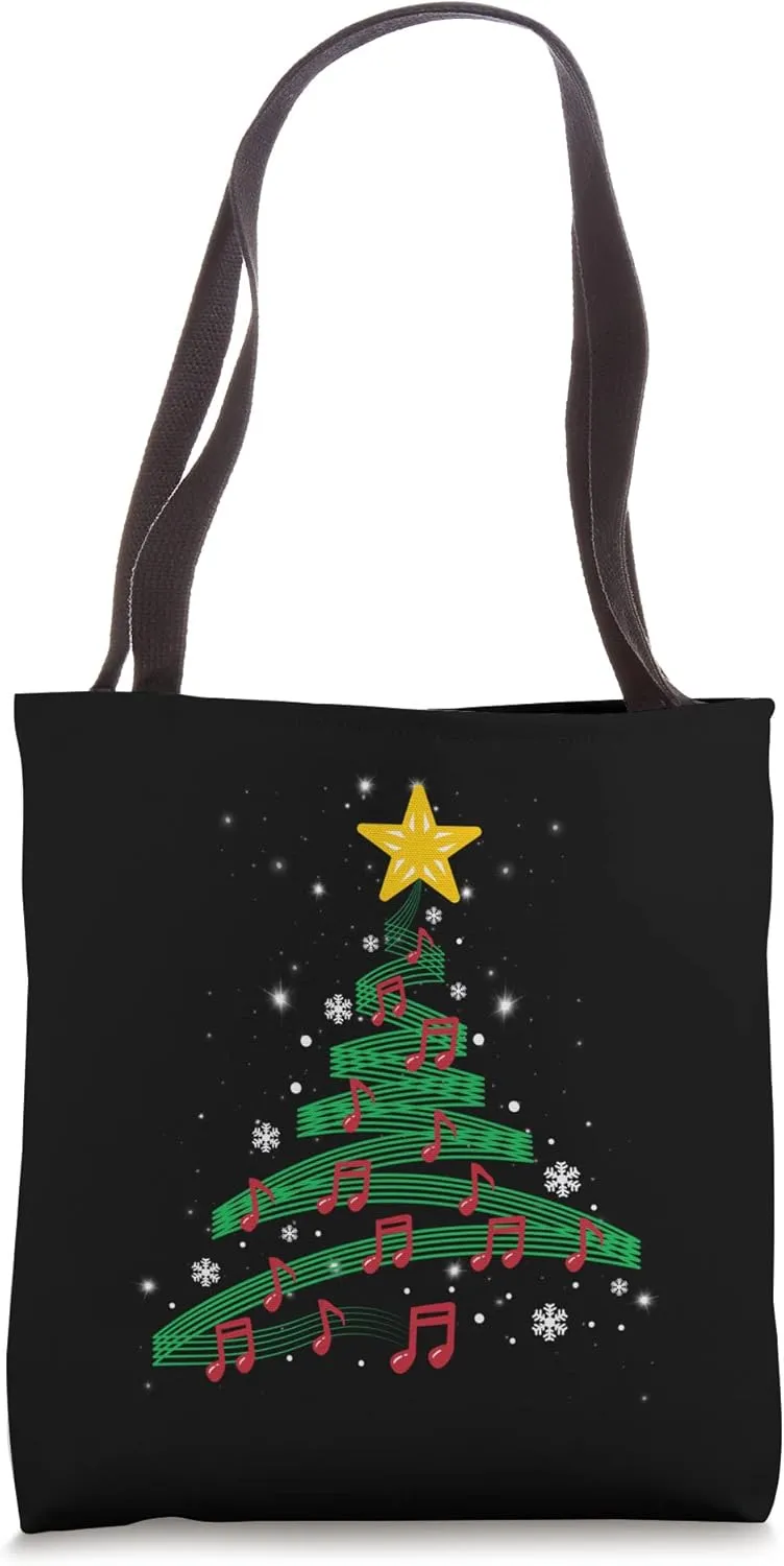 Christmas Tree Music Notes Musical Christmas Carols Songs Tote Bag