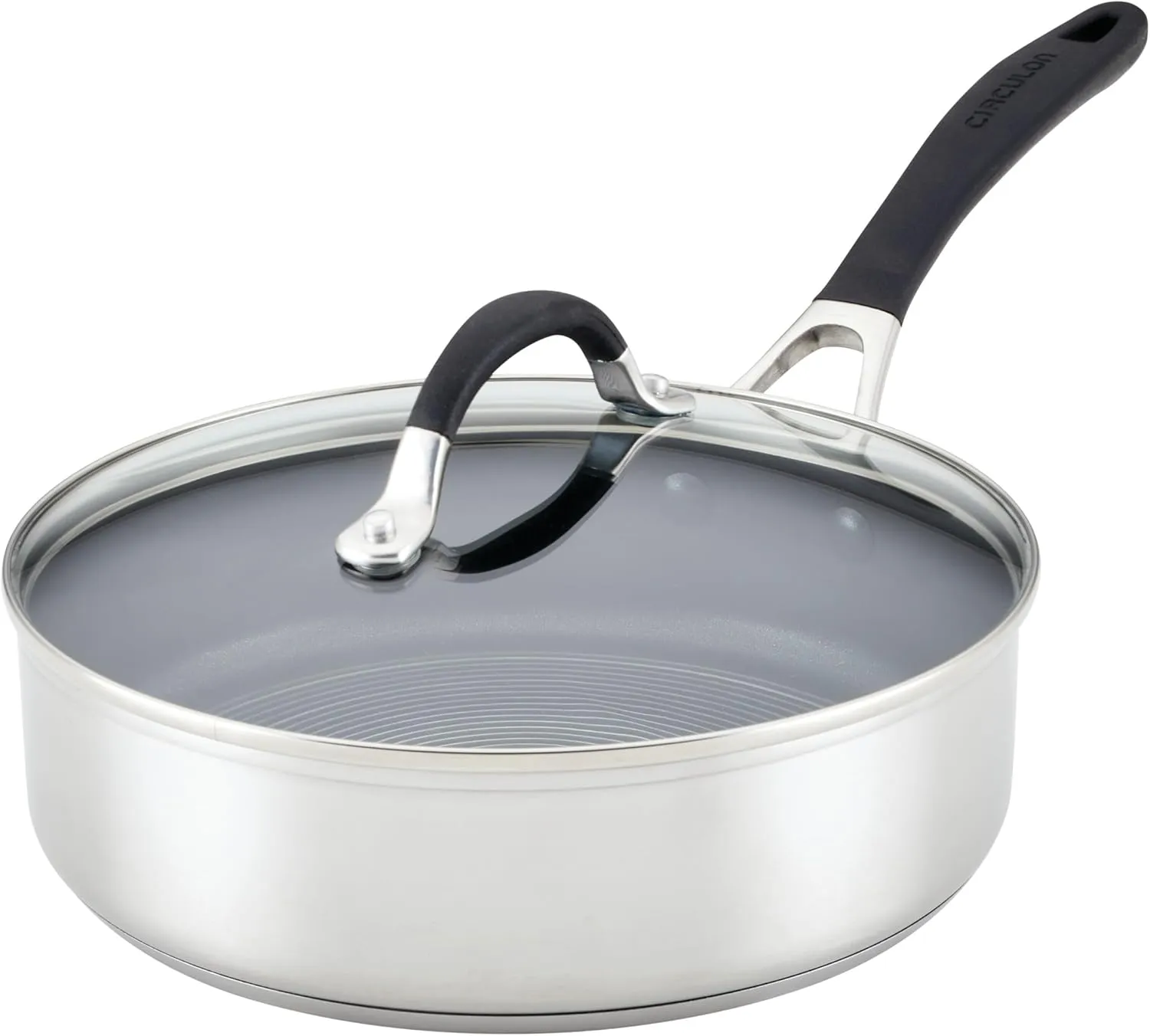 Circulon SteelShield Sauté Pan with Lid and SteelShield Hybrid Stainless and Nonstick Technology, 3 Quart - Stainless Steel