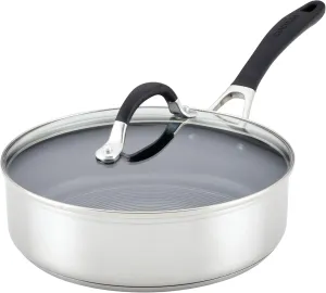 Circulon SteelShield Sauté Pan with Lid and SteelShield Hybrid Stainless and Nonstick Technology, 3 Quart - Stainless Steel