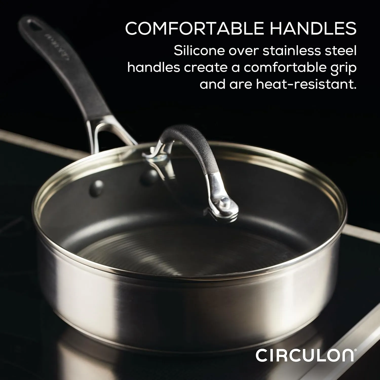 Circulon SteelShield Sauté Pan with Lid and SteelShield Hybrid Stainless and Nonstick Technology, 3 Quart - Stainless Steel