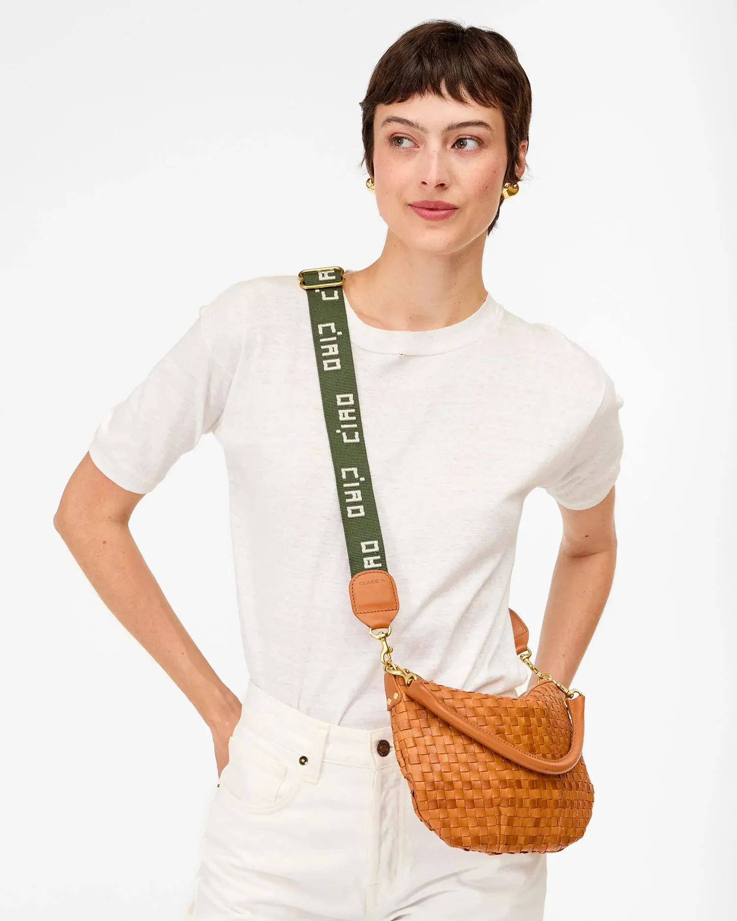 Clare V. - Adjustable Crossbody Strap - Army and Cream Ciao