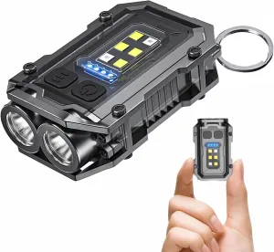 Clip on Flashlight Rechargeable Mini EDC Keychain Flashlight, Compact Pocket COB Light for Night Working, Running, Walking, Camping, Fishing, Hiking, Dog, USB C Charging Warning Flash Light
