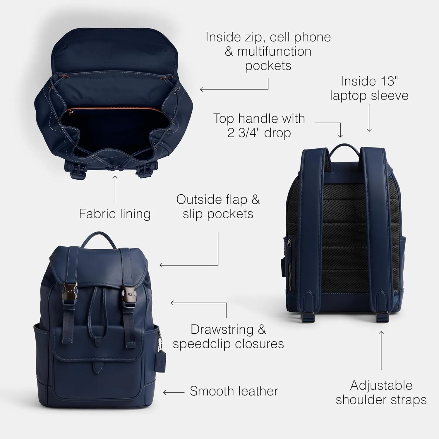 Coach League Flap Backpack, Deep Blue