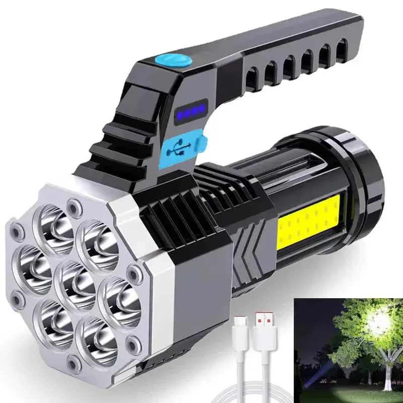 COB 7 LED Handheld Flashlight - Rechargeable, Portable, and Water-Resistant with USB Charging