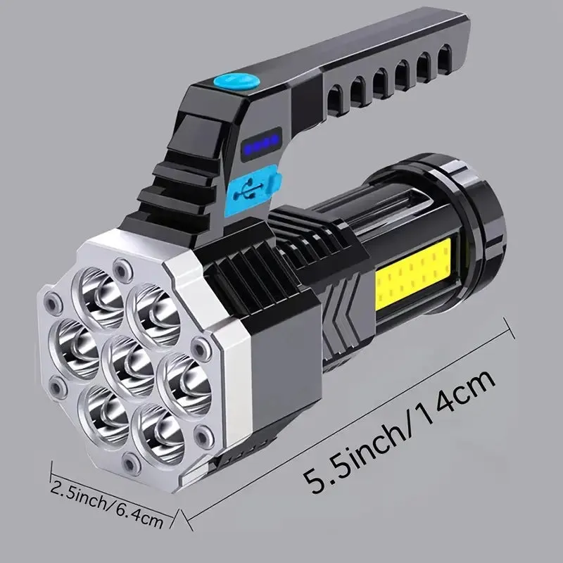 COB 7 LED Handheld Flashlight - Rechargeable, Portable, and Water-Resistant with USB Charging