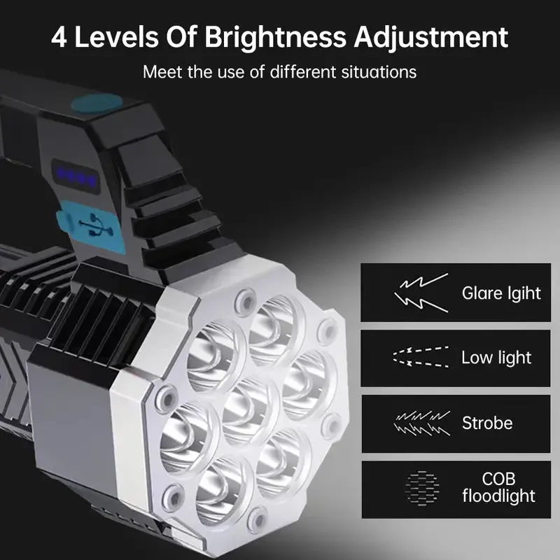COB 7 LED Handheld Flashlight - Rechargeable, Portable, and Water-Resistant with USB Charging