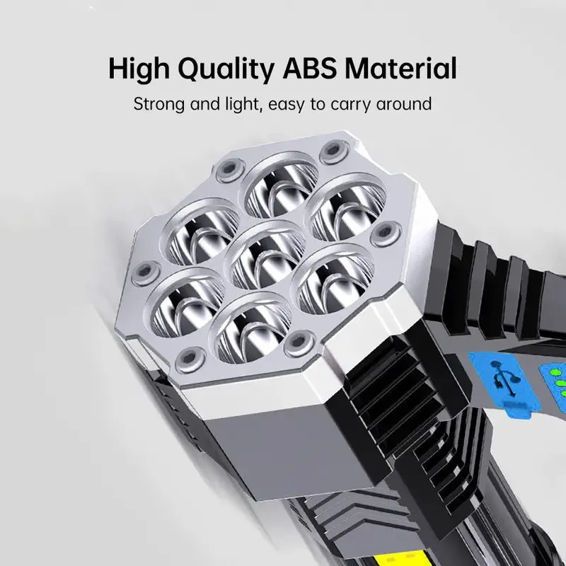 COB 7 LED Handheld Flashlight - Rechargeable, Portable, and Water-Resistant with USB Charging