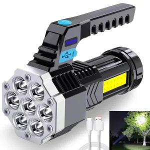COB 7 LED Handheld Flashlight - Rechargeable, Portable, and Water-Resistant with USB Charging