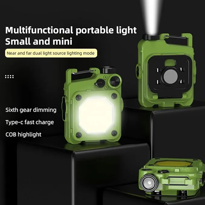 COB Small Flashlight Bright Rechargeable Key Chain Mini Flashlight 1000 lumens with 6 Lighting Modes Lights with Collapsible Bracket and Strong Magnet Nightshift Camping Hiking Emergency