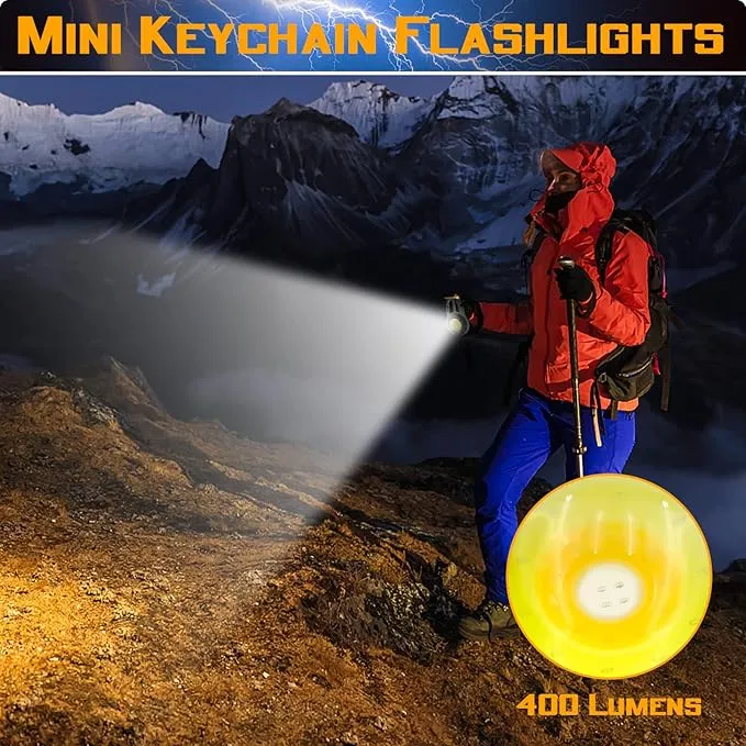COB Small Flashlights, Rechargeable Keychain Mini Flashlight 4 Modes Portable Pocket Light with Bottle Opener Hook Window Breaker Wrench Screwdriver Function for Fishing Camping Walking