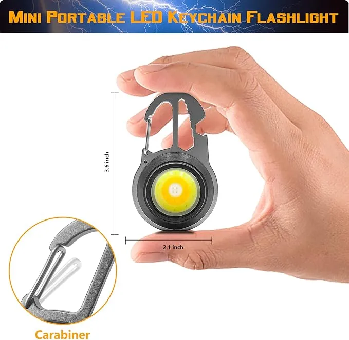 COB Small Flashlights, Rechargeable Keychain Mini Flashlight 4 Modes Portable Pocket Light with Bottle Opener Hook Window Breaker Wrench Screwdriver Function for Fishing Camping Walking