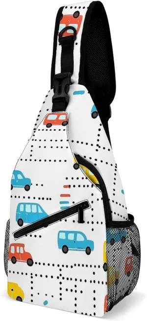 Colorful Vehicle Bus Vehicle Casual Sling Bag Backpack Travel Shoulder Chest Crossbody Bags Adjustable Daypack Unisex