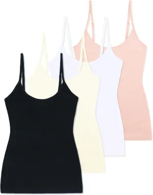 Comfneat Women's 4-Pack Slim-Fit Camisoles Cotton Adjustable Spaghetti Strap Top Underwear