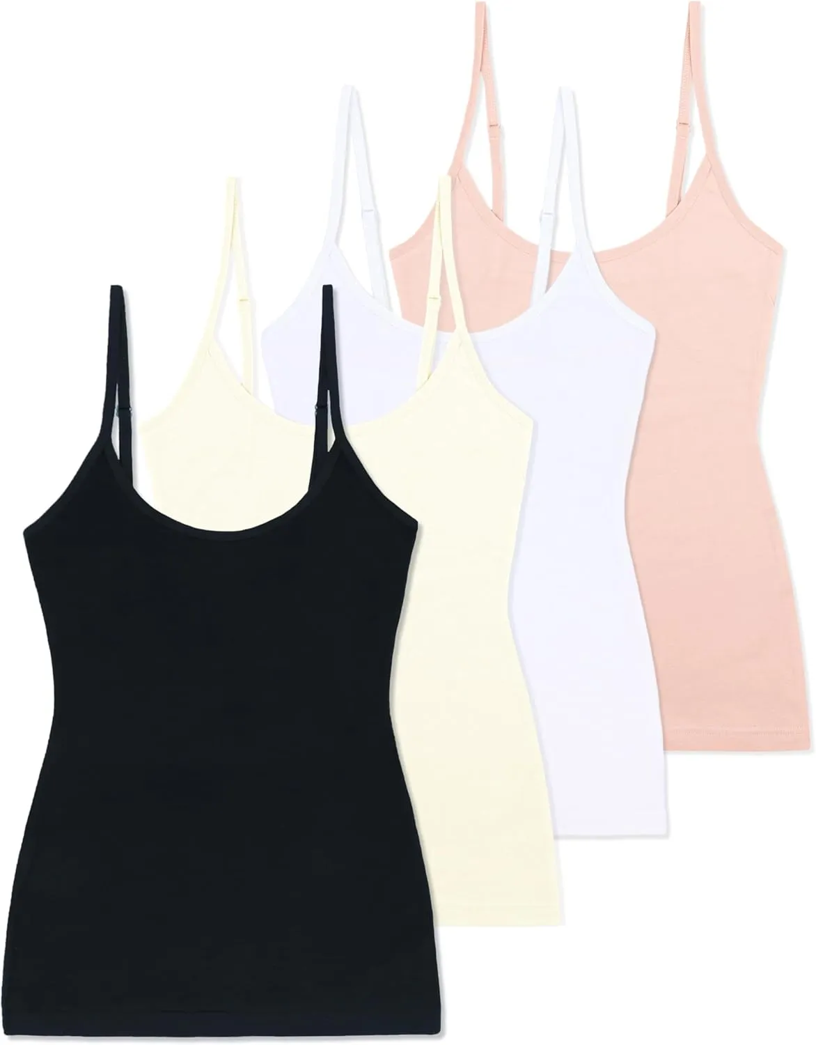 Comfneat Women's 4-Pack Slim-Fit Camisoles Cotton Adjustable Spaghetti Strap Top Underwear