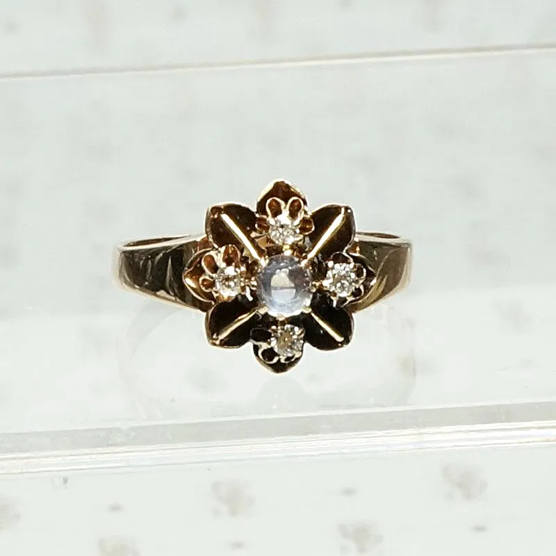 Compass Rose Ring with Moonstone and Diamonds