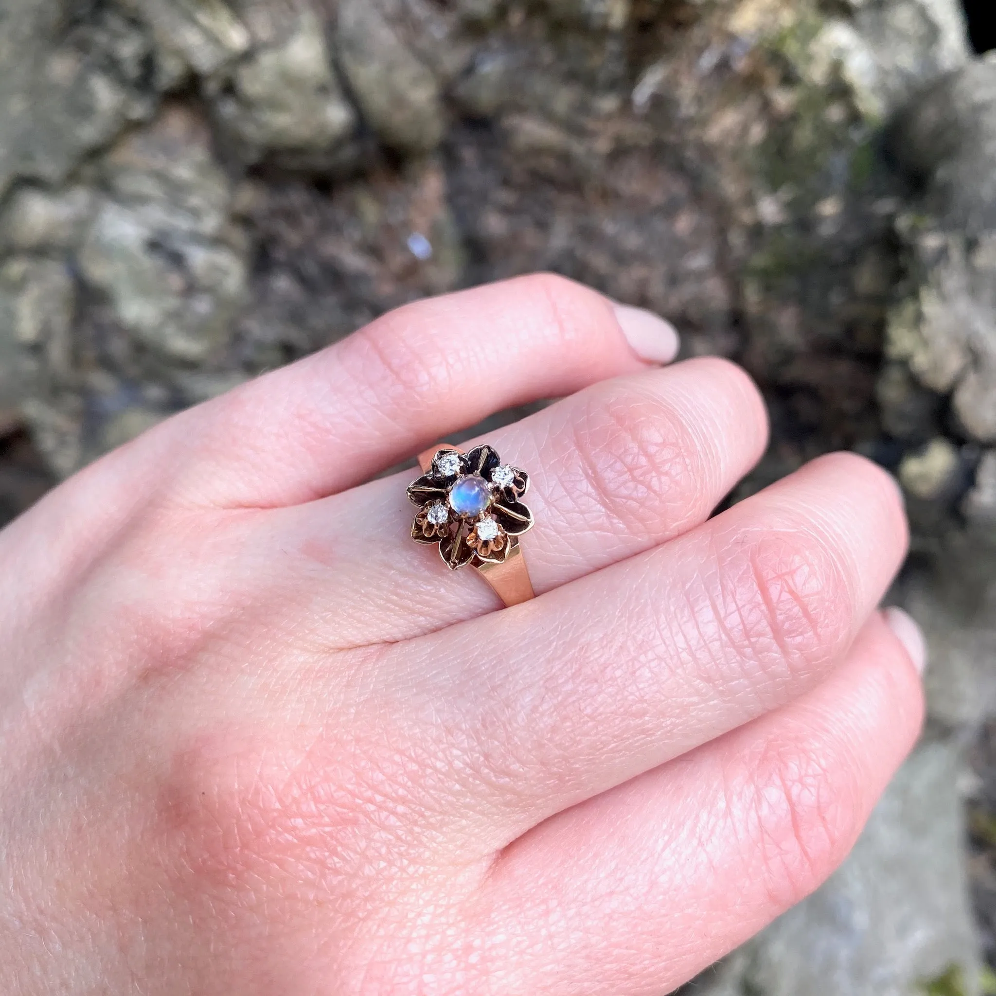 Compass Rose Ring with Moonstone and Diamonds