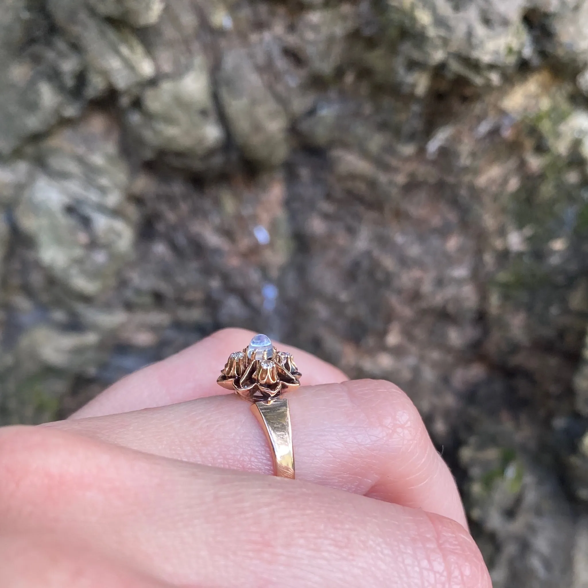 Compass Rose Ring with Moonstone and Diamonds