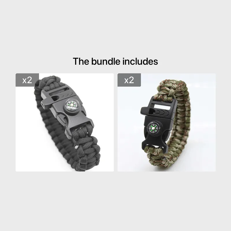 Compass Whistle Bracelet Emergency Survival Braided Bracelet